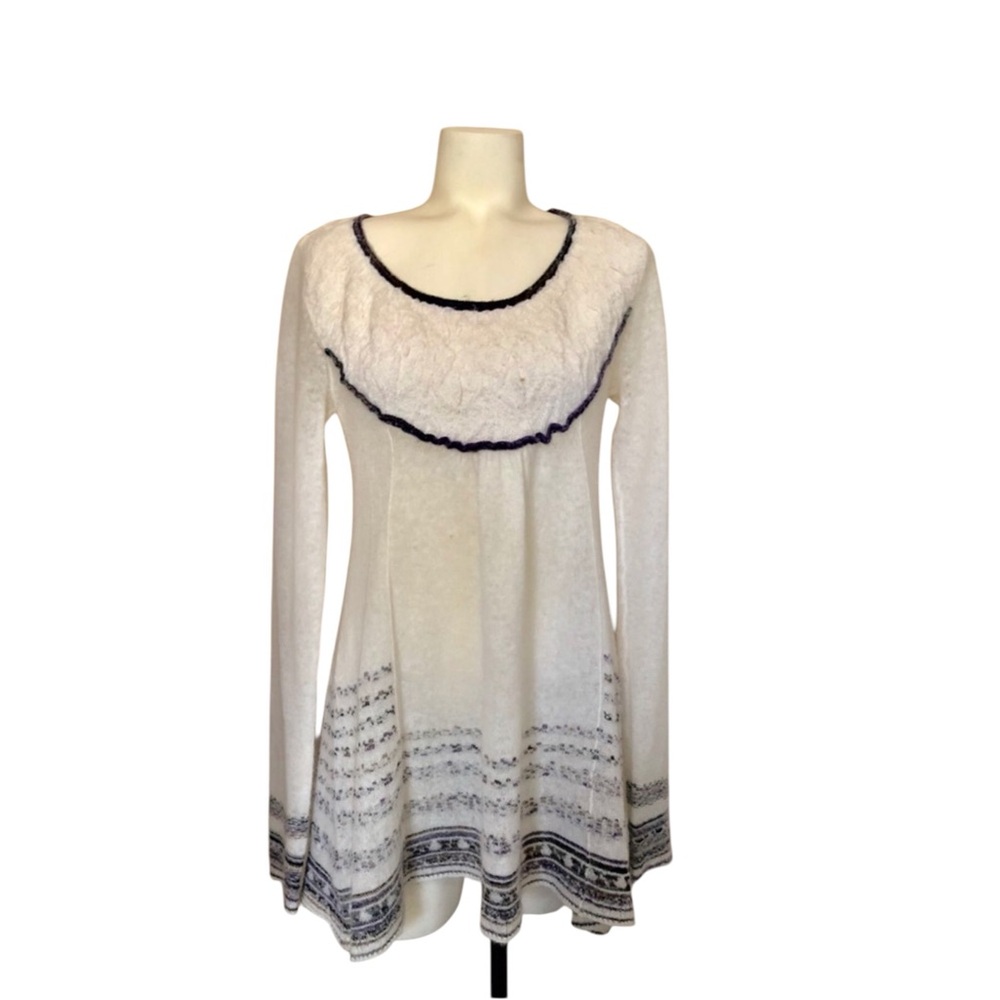 Free people babydoll sweater dress tunic beige fair island long sleeve size M